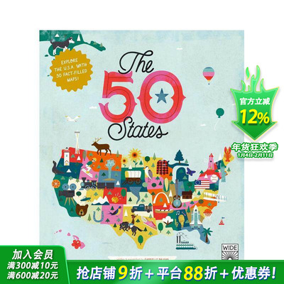 【预售】通过50幅地图探索美国 【The 50 States】 Explore the U.S.A. with 50 fact-filled maps!英文儿童插画科普绘本进口童书