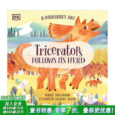 【预售】恐龙的一天：三角龙 A Dinosaur's Day: Triceras Follows Its Herd 英文儿童插画科普故事绘本 进口童书