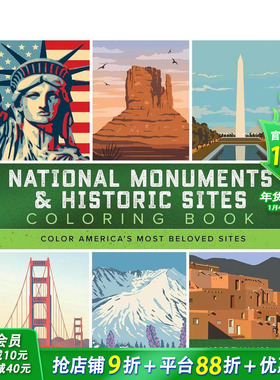 【预售】涂色书：美国国家纪念碑和历史古迹 National Monuments & Historic Sites Coloring英文儿童趣味互动人文历史科普进口书