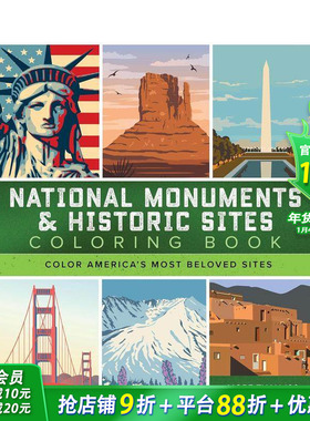 【预售】涂色书：美国国家纪念碑和历史古迹 National Monuments & Historic Sites Coloring英文儿童趣味互动人文历史科普进口书