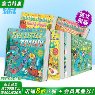 【现货多册选拍】滑轨歌谣计数书：五辆小火车/小鸡/企鹅等 Slide and Count:Five Little Trains英文儿童趣味互动英语早教绘本书