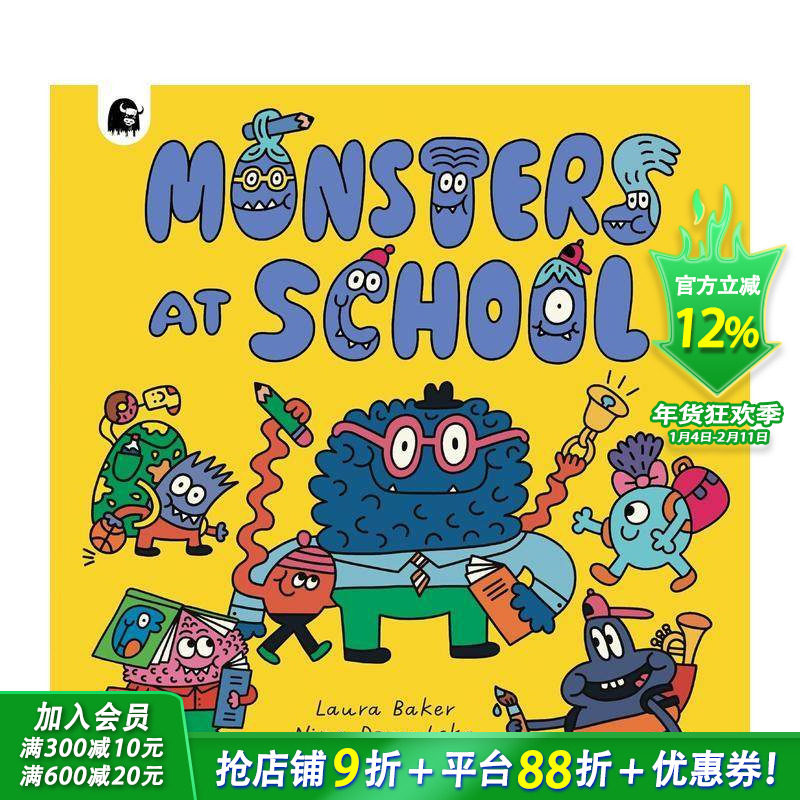 【预售】【混乱的怪物城】怪兽学校 Monsters at School 英文儿童插画故事绘本 进口童书