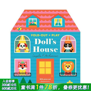 Play 预售 Fold Doll 英文儿童趣味互动绘本 含可拼搭家具模型 House 娃娃屋：立体折叠书 英语早教进口童书 贴纸 Out