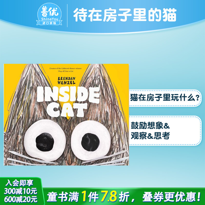 【现货】待在房子里的猫Inside Cat 3-5儿童思维启蒙发展故事绘本 英文原版 猫咪的一视角观察 Brendan Wenzel【善优童书】