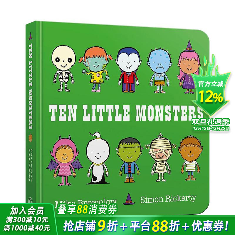 【预售】十个小怪兽 【Ten Little】Ten Little Monsters 英文儿童插画故事绘本 进口童书 趣味数数启蒙 幼儿认知与语言开发