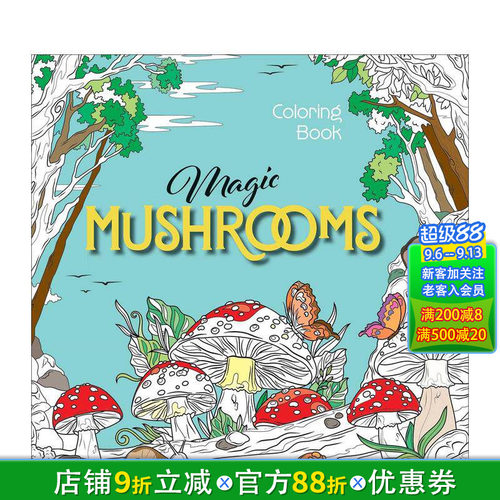 【预售】魔法蘑菇填色书 Magic Mushrooms Colouring Book 英文儿童趣味互动绘本 英语早教进口书