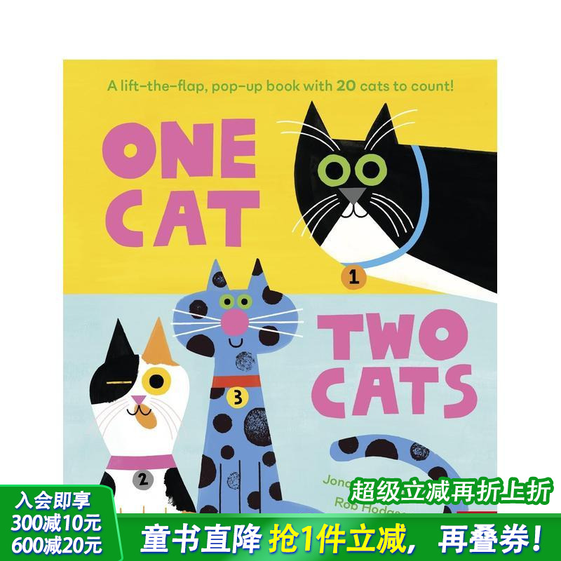 【预售】猫咪数一数：20只萌猫 趣味翻翻立体书 One Cat， Two Cats 英文儿童插画故事绘本 进口童书