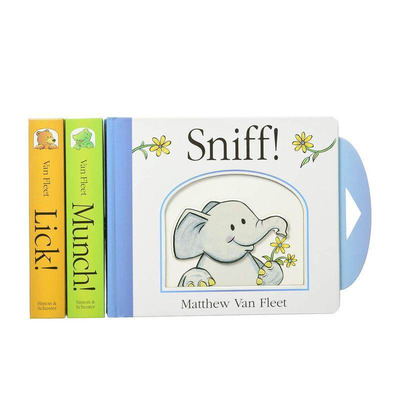【现货】【Matthew Van Fleet】英文原版 Van Fleet Sniff! Lick! Munch! 嗅! 舔! 咀嚼! 儿童趣味互动厚纸板操作书0-3岁英语早教