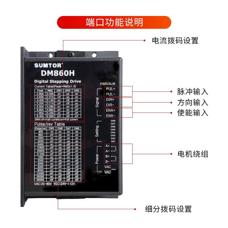 57/86步进电机驱动器DM860H/替代MA860H步进电机控制器5-24V脉冲