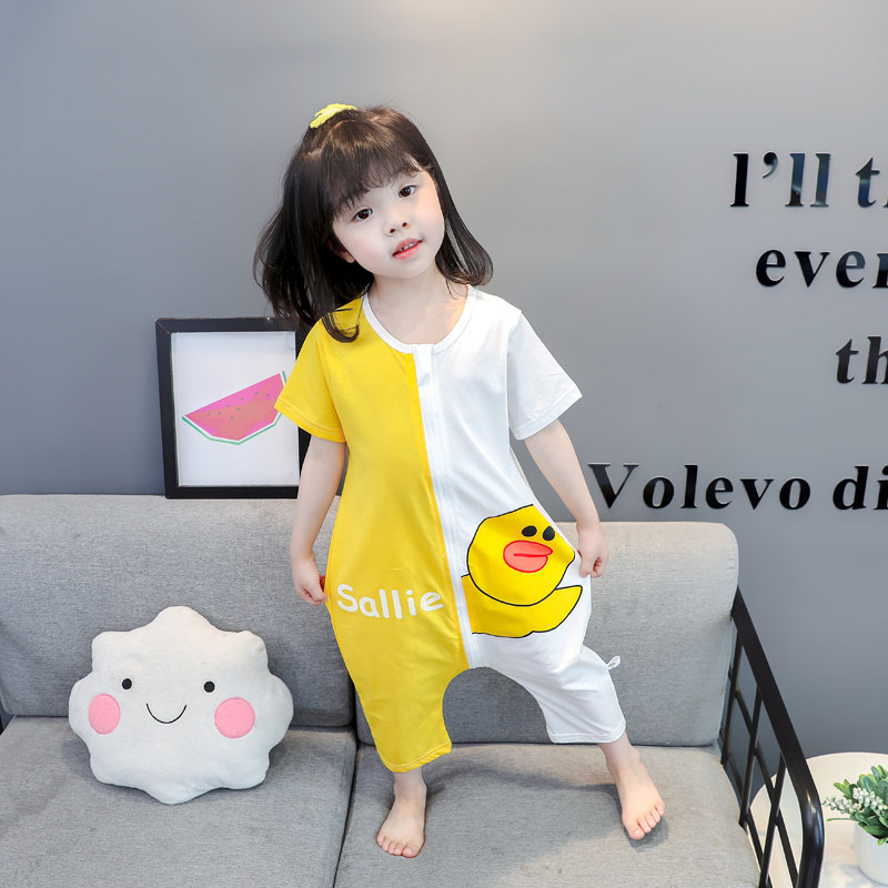 NEW BABY GIRL SUMMER PAJAMAS SHORT SLEEVE CROPPED PANTS COTTON BOYS ONE-PIECE PAJAMAS GLACIER COTTON LOUNGEWEAR THIN STYLE