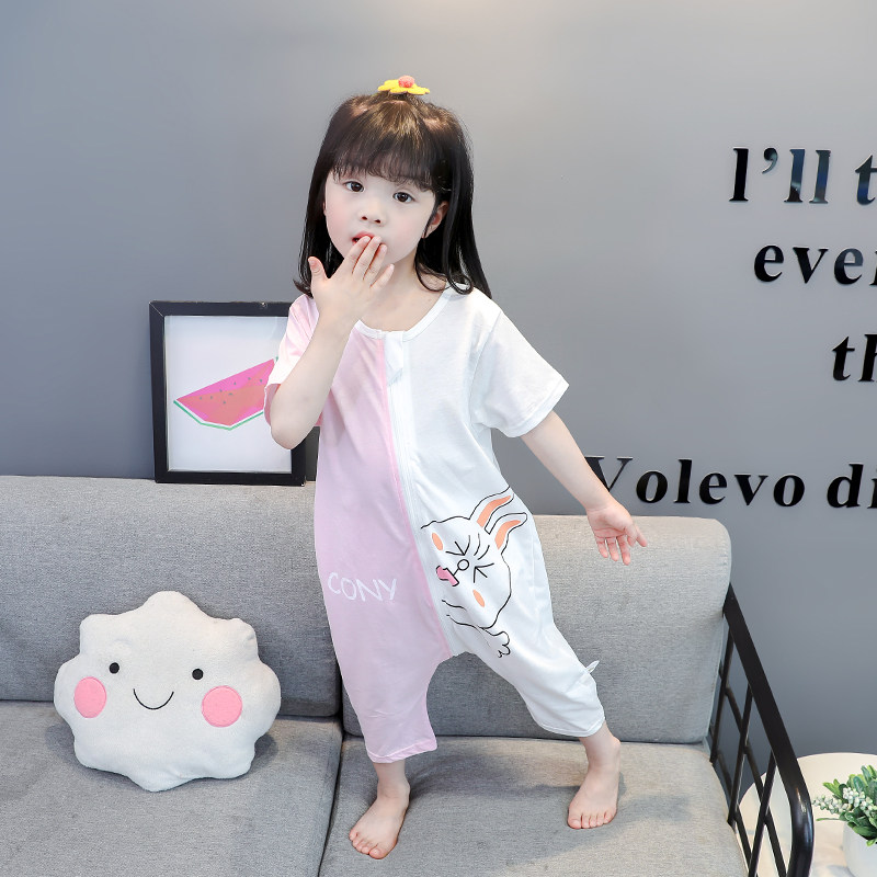 NEW BABY GIRL SUMMER PAJAMAS SHORT SLEEVE CROPPED PANTS COTTON BOYS ONE-PIECE PAJAMAS GLACIER COTTON LOUNGEWEAR THIN STYLE