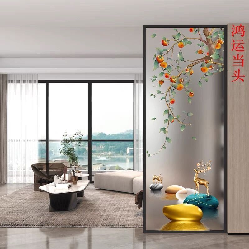 现代简约轻奢艺术玻璃定制屏风隔断半墙客厅遮挡入户玄关进门卧室