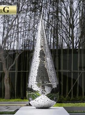 户外不锈钢镜面水滴浪花雕塑定制酒店售楼部景观创意水景落地摆件