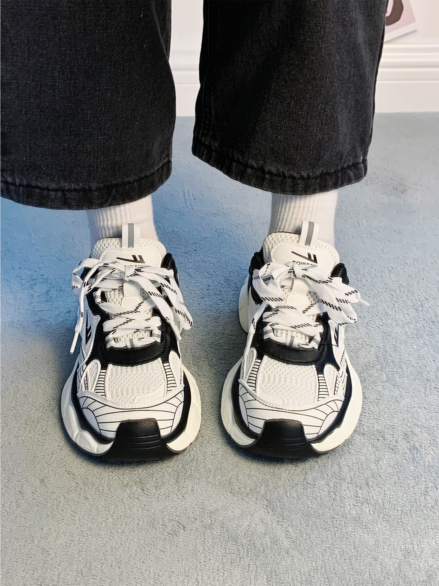 回力黑白熊猫老爹鞋女春秋百搭鞋子原创厚底女鞋休闲复古运动鞋女