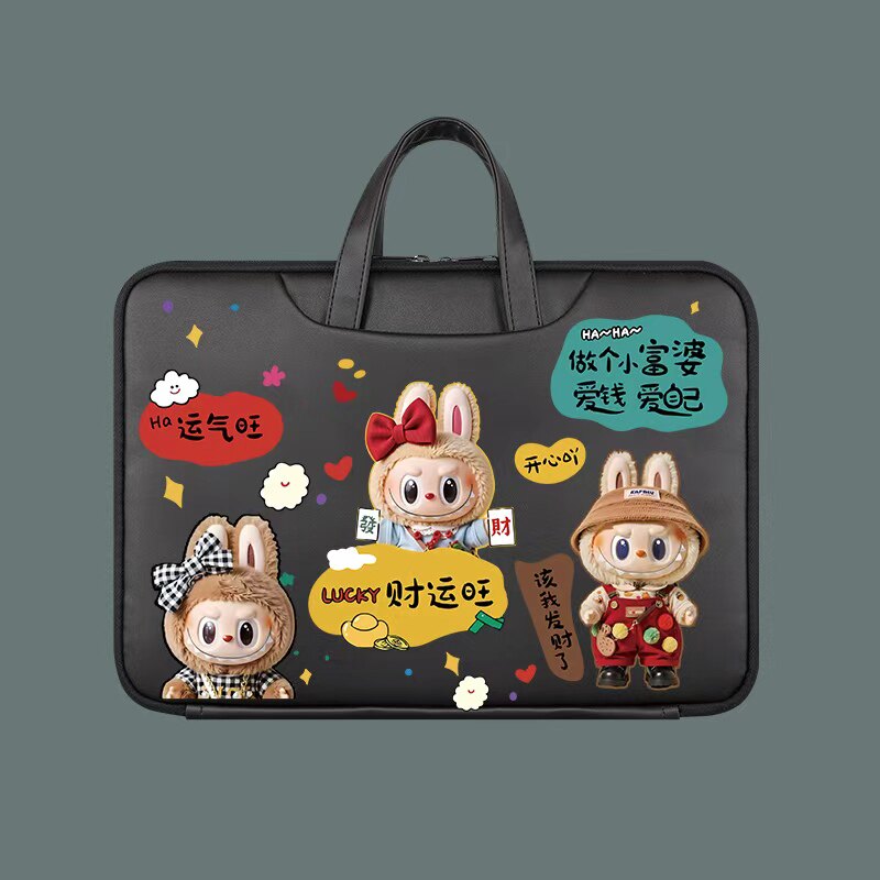 卡通可爱手提电脑包男女多尺寸适用笔记本15.6寸air16寸防水加厚防摔黑色拉链公文包通勤出行收纳包