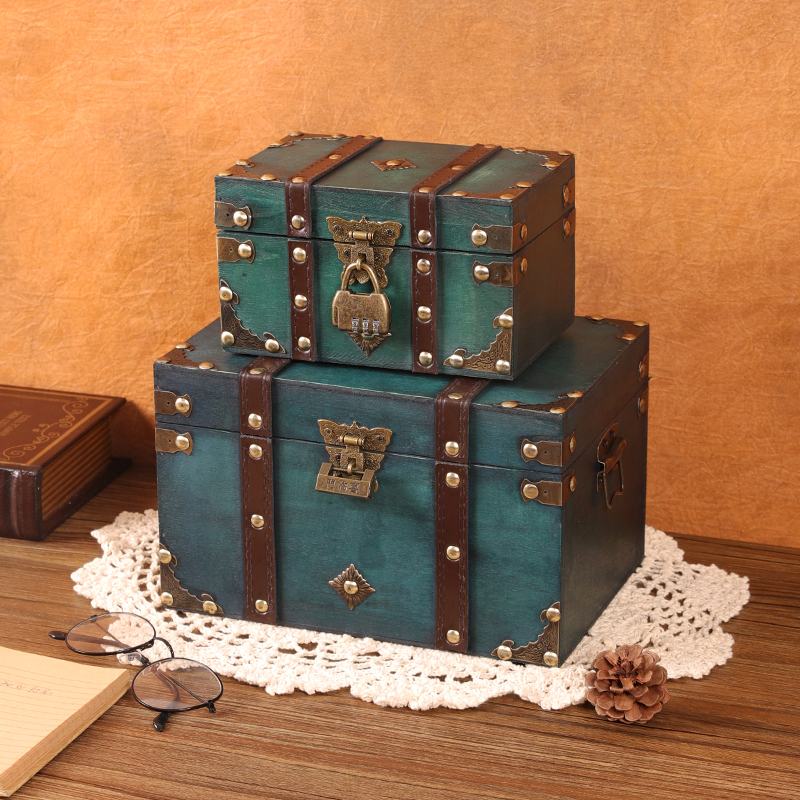 木质复古带锁百宝箱收纳盒储物盒