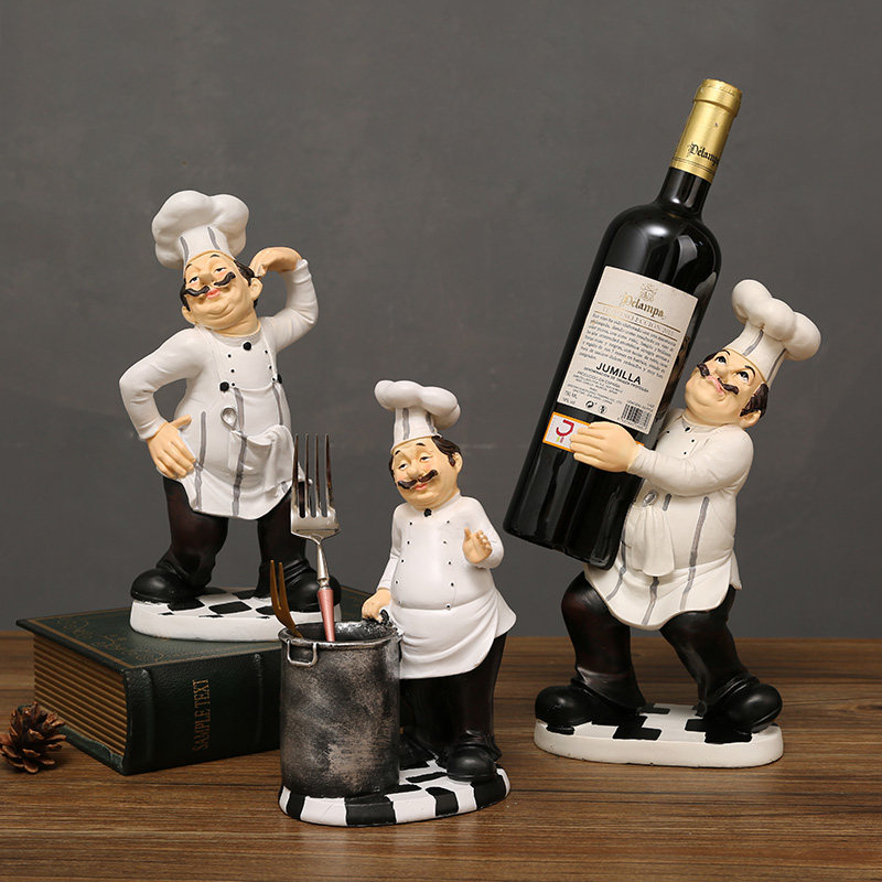 餐厅前台桌面创意厨师摆件酒店店铺开业个性装饰品吧台树脂小摆件