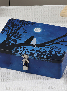 加厚马口铁盒子长方形铁盒钥匙存钱箱保险箱上锁密码箱证件小箱子