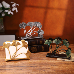 复古立式餐桌纸巾架轻奢高级感银杏叶纸巾座咖啡厅酒店纸巾收纳盒