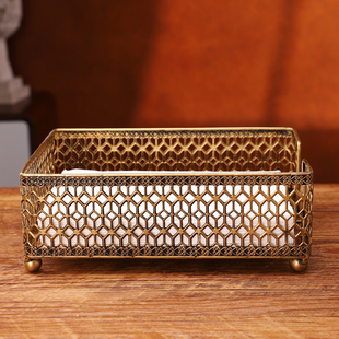 欧式复古高颜值桌面装饰纸巾盒酒店餐厅高级感纸巾架座家用纸巾盒