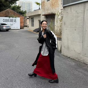 IN.choose 笑笑家2025秋冬韩系高腰抗起球羊毛针织裙女半身裙