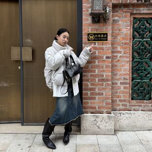 IN.choose u 笑笑家2025冬季韩系气质通勤拼接螺纹面包服羽绒服