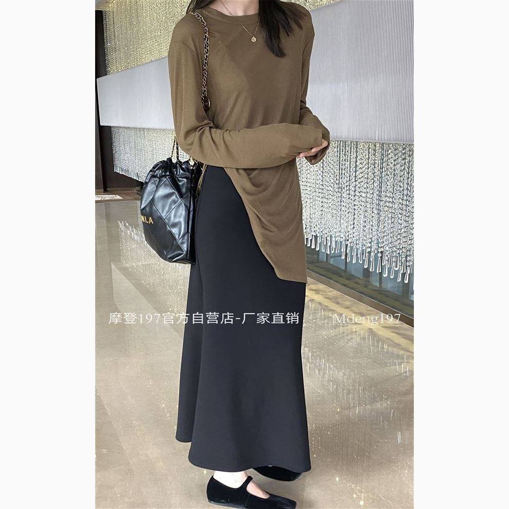 十三行摩登197高级感黑色鱼尾半身裙女2025春高腰包臀A字裙71005