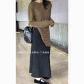 十三行摩登197高级感黑色鱼尾半身裙女2025春高腰包臀A字裙71005