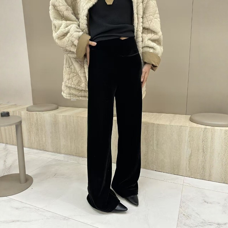 摩登mdeng197黑色丝绒加绒芭比腰微喇裤女2025冬新款休闲裤2K789A