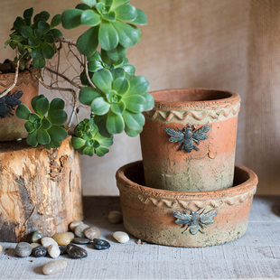 复古红陶花盆多肉小花盆透气陶盆陶土粗陶做旧创意花园阳台家用