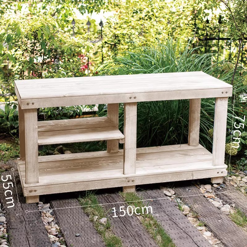 花架置物架阳台多层展示架实木防腐木花盆架子花园户外庭院工作台