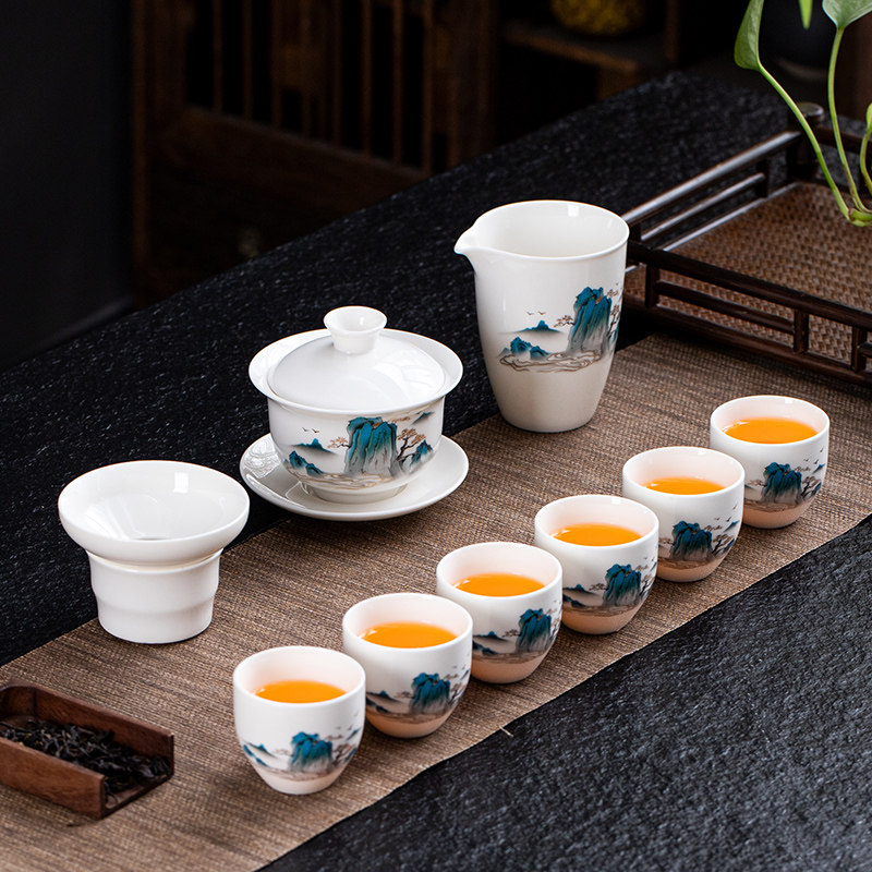 羊脂玉瓷功夫茶具盖碗套装家用陶瓷泡茶壶轻奢高档喝白瓷茶杯中式,餐饮具,功夫茶具,淘宝优惠券,粉丝福利购,淘宝优惠卷