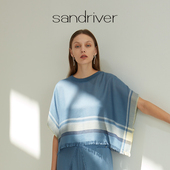 sandriver沙涓四季 皆宜 圆领边框撞色斗篷上衣宽松休闲春夏