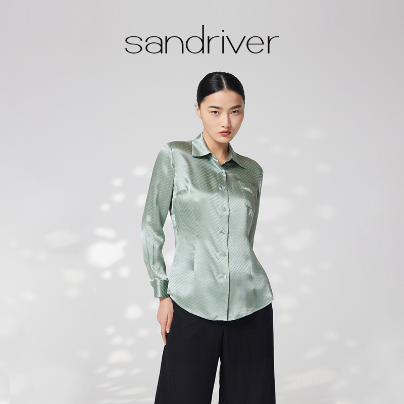 sandriver真丝衬衫简约短袖修身