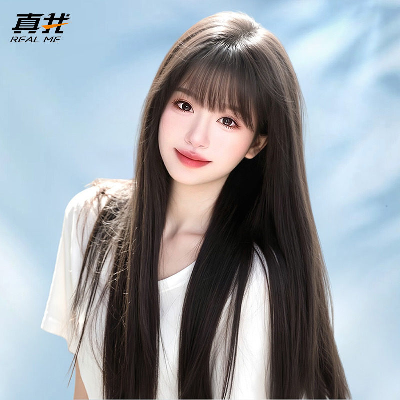 真我假发女黑长直漫画 画齐浏海全真发全头套自然隐形无痕整顶假