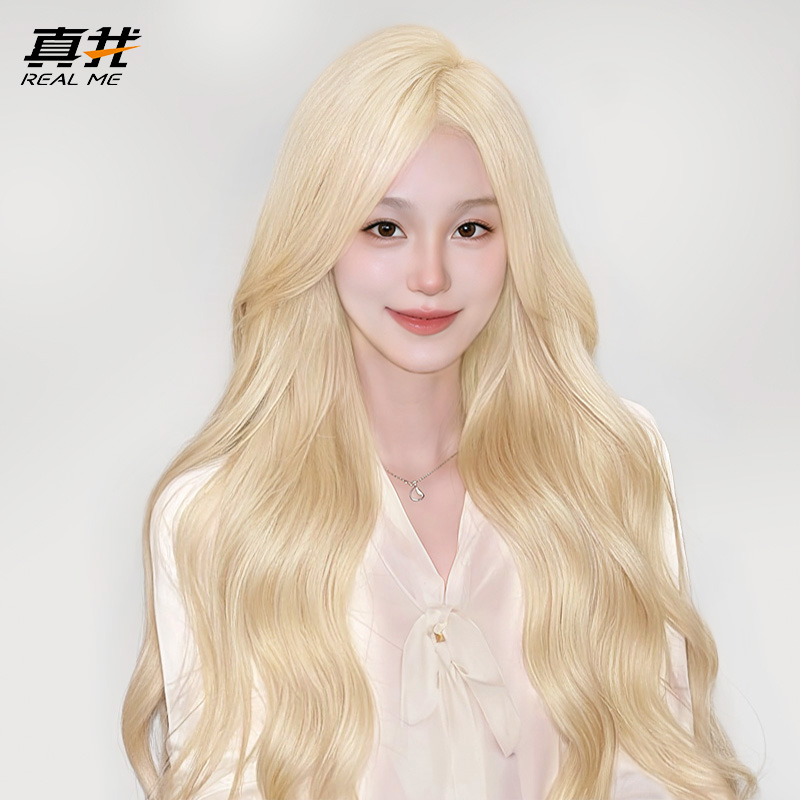 白金色假发女夏天薄款长卷发时尚爱豆同款全真发无痕隐形全头套