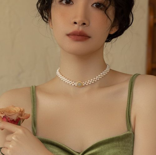 珍珠和田玉编织女choker项链