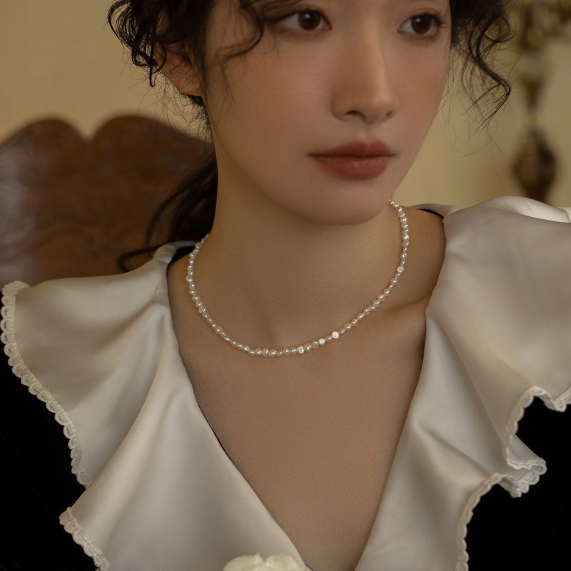 AOILDLLI碎银子复古天然巴洛克小珍珠项链锁骨链简约颈链女生礼物