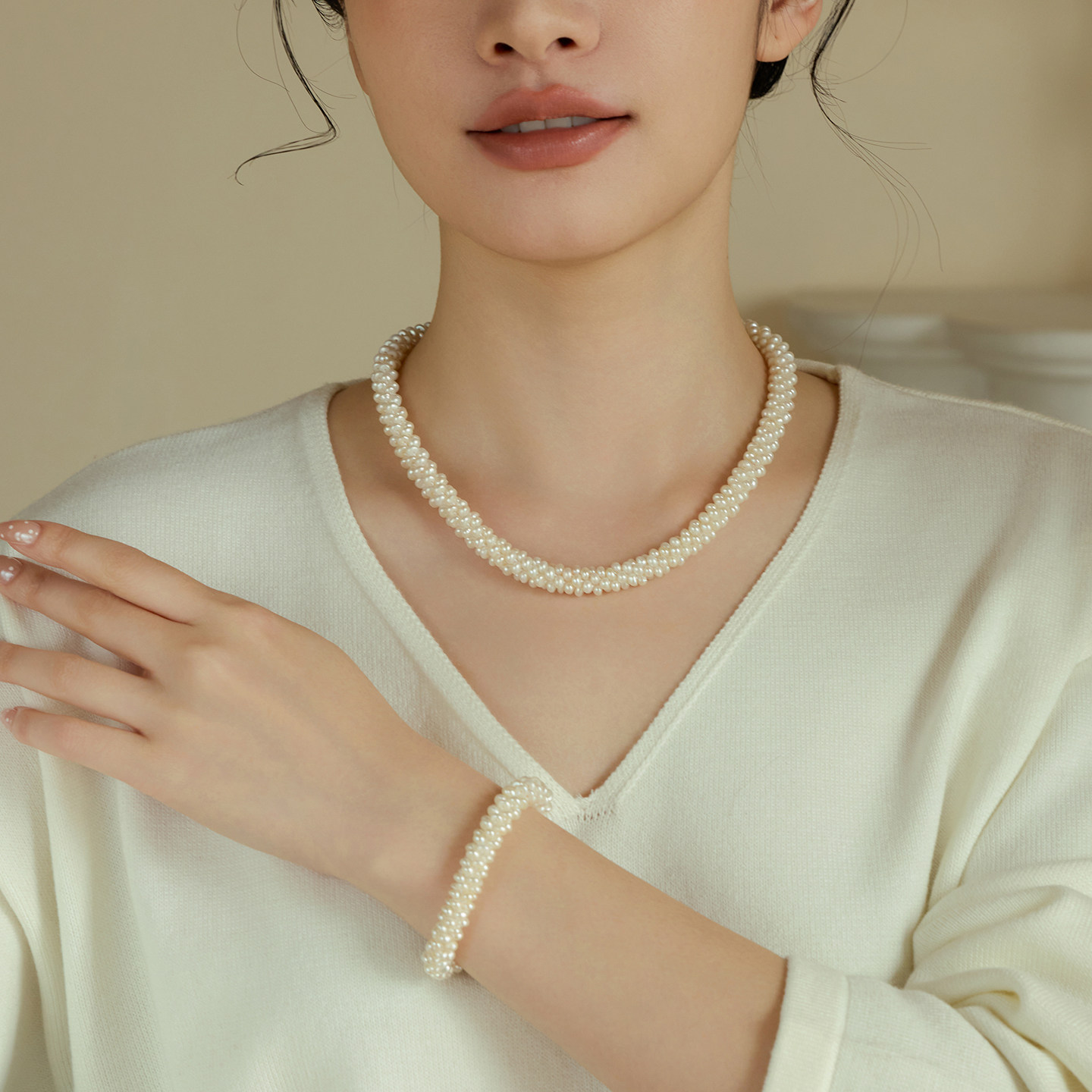 AOILDLLI天然淡水珍珠项链ins风毛毛虫手工编织毛衣链首饰女礼物