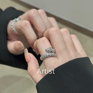 轻奢蛇形眼睛满钻错石戒指女ins小众设计感冷淡风高级感开口指环