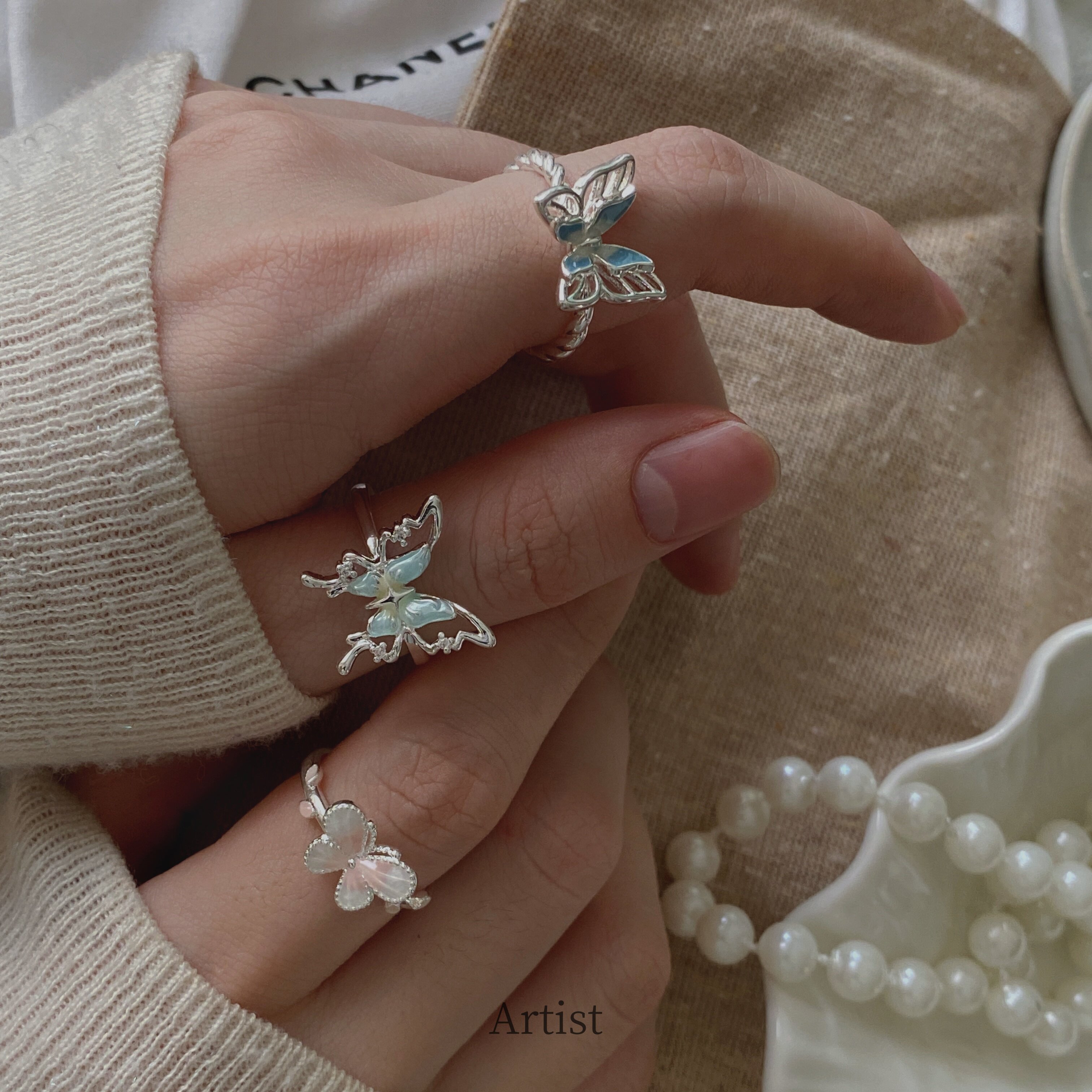 甜美钛钢蝴蝶戒指轻奢高级感