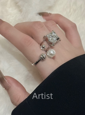 不规则熔岩镶钻大钻珍珠戒指