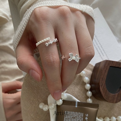 甜美复古蝴蝶结珍珠戒指