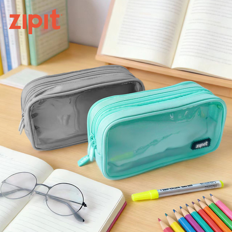 新品】ZIPIT透明笔袋哈福多层大容量文具盒学生用品简约铅笔盒方糖豆腐文具袋带扣可挎