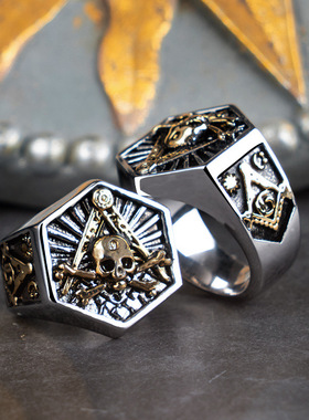 欧美光芒共济会骷髅戒指男潮流嘻哈个性学生复古霸气单身蹦迪开口