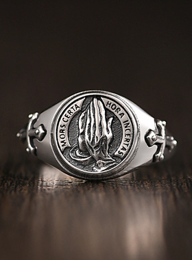 FuGui 新款祈祷之手戒指男士潮小众复古做旧食指环时尚开口可调节