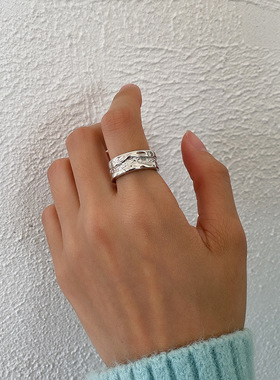 ins冷淡风韩版个性河流戒指开口重工简约女个性小众设计复古指环