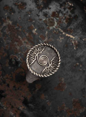 FuGui 生命之树戒指男士潮开口指环复古个性时尚简约原创设计手工