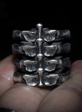 FuGui 新款男潮个性肋骨戒指小众设计环骨头嘻哈朋克风开口宽戒指