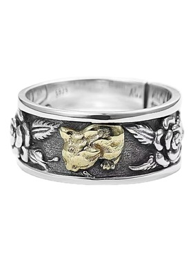 FuGui新款嘻哈风复古时尚开口戒指男生猫咪单身戒个性指环ins潮流